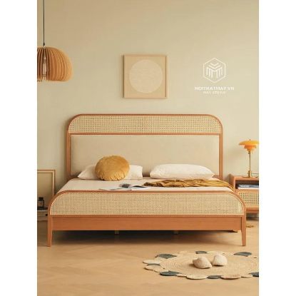Hình ảnh của Giường Gỗ Sồi Kết Hợp Mây Mắt Cáo GM-04