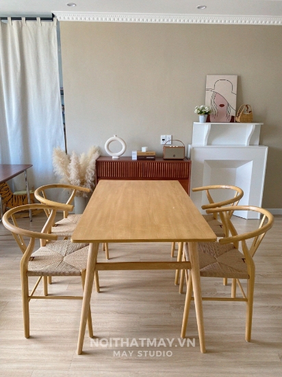 Hình ảnh của Combo Bàn Ăn Ghế Wishbon đan dây
