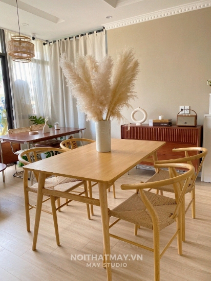 Hình ảnh của Combo Bàn Ăn Ghế Wishbon đan dây