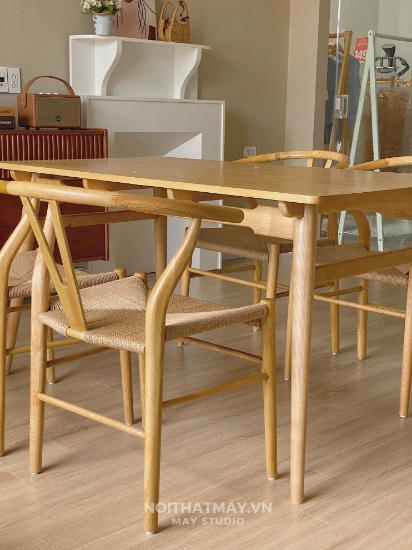 Hình ảnh của Combo Bàn Ăn Ghế Wishbon đan dây